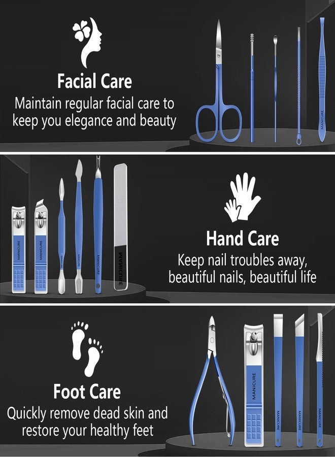 BLESWIN Manicure Set 16Pcs Nail Clippers Set Manicure Kit Professional Stainless Steel Pedicure Kit Nail Care Kit for Women Men with Luxurious Travel Bag, Suitable for Home, Travel, and Salon (Blue) - Image 2